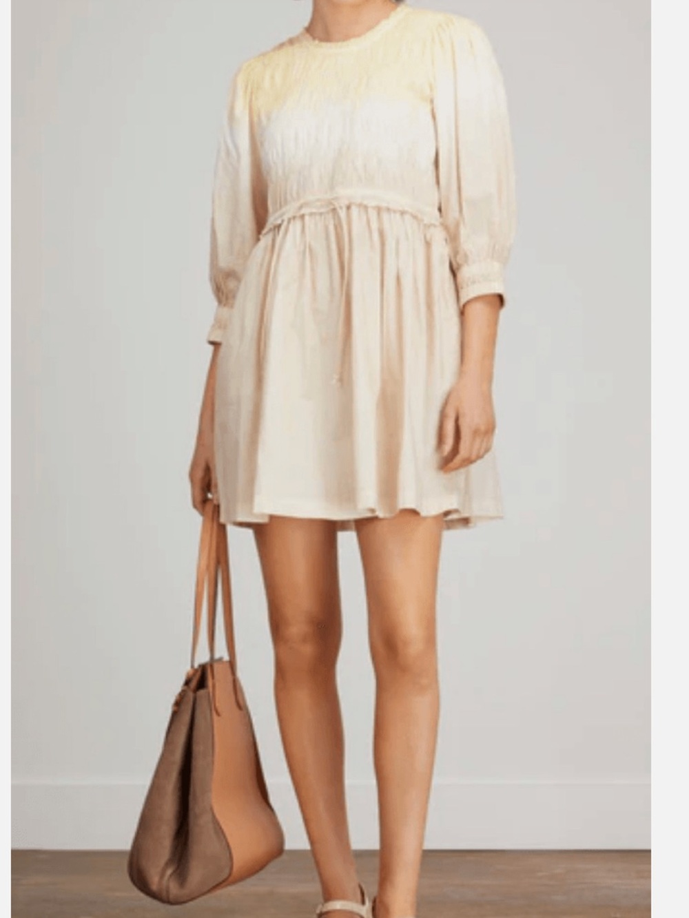 Apiece Apart Smocked ombré Cream Dress, Size M